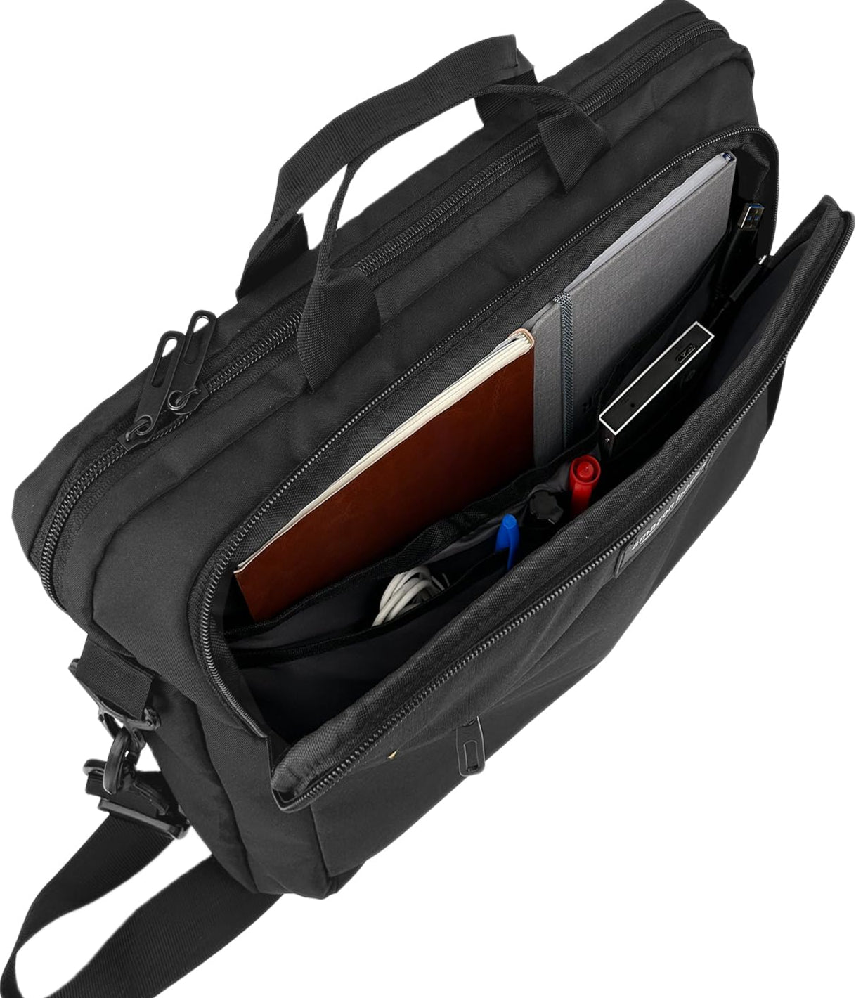 Kompakte Laptoptasche bis 14 Zoll – Umhänge- & Tragetasche mit Zubehörfächern, schwarz