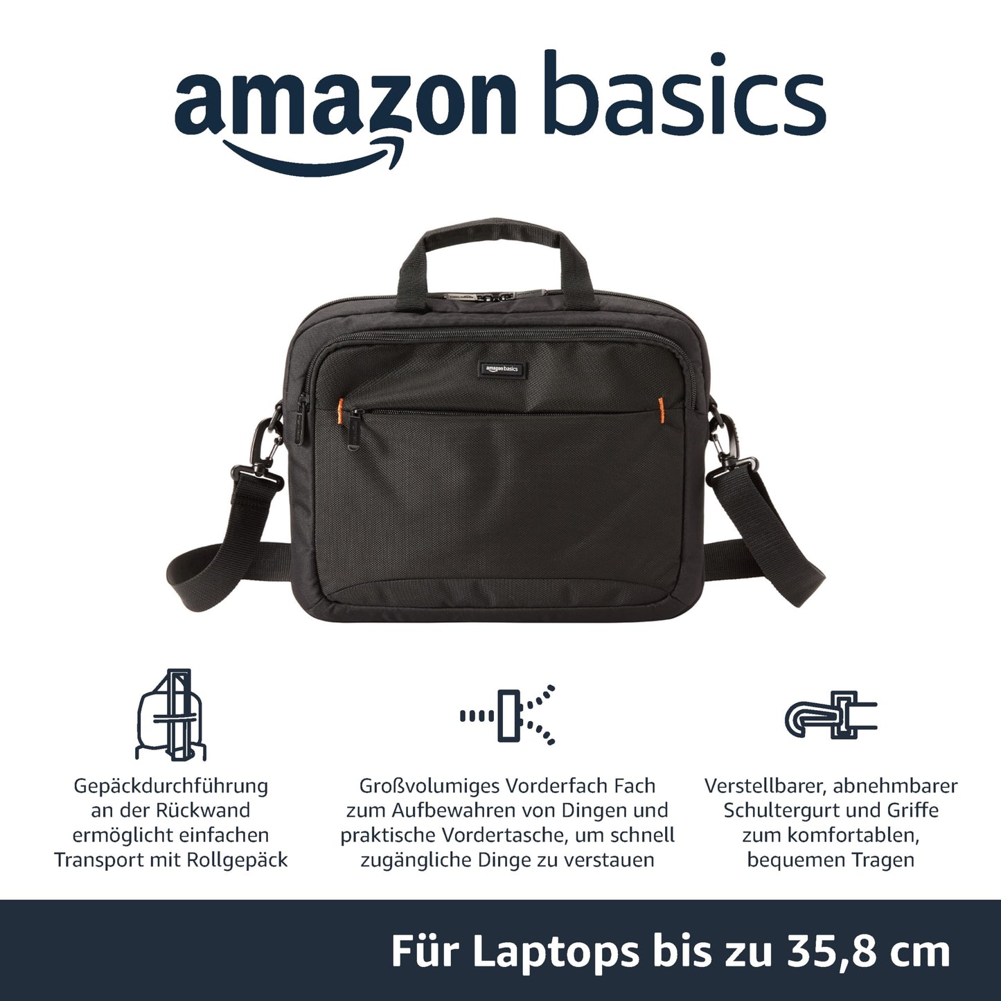 Kompakte Laptoptasche bis 14 Zoll – Umhänge- & Tragetasche mit Zubehörfächern, schwarz