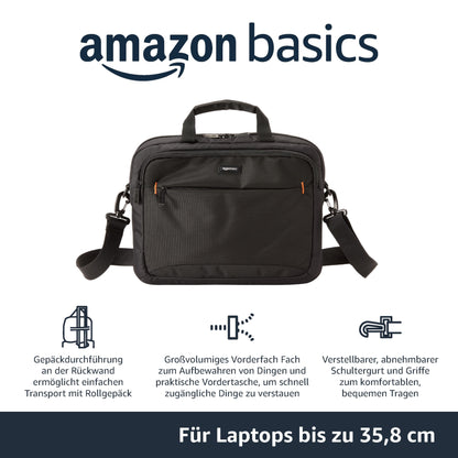 Kompakte Laptoptasche bis 14 Zoll – Umhänge- & Tragetasche mit Zubehörfächern, schwarz
